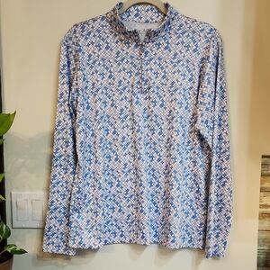 Court Haley Althetic Long-Sleeve Quarter-Zip Geometric Top - Blue